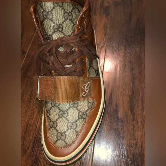 Gucci Leather Monogram Hightop Sneakers Brown SZ9.5 - Picture 7 of 12